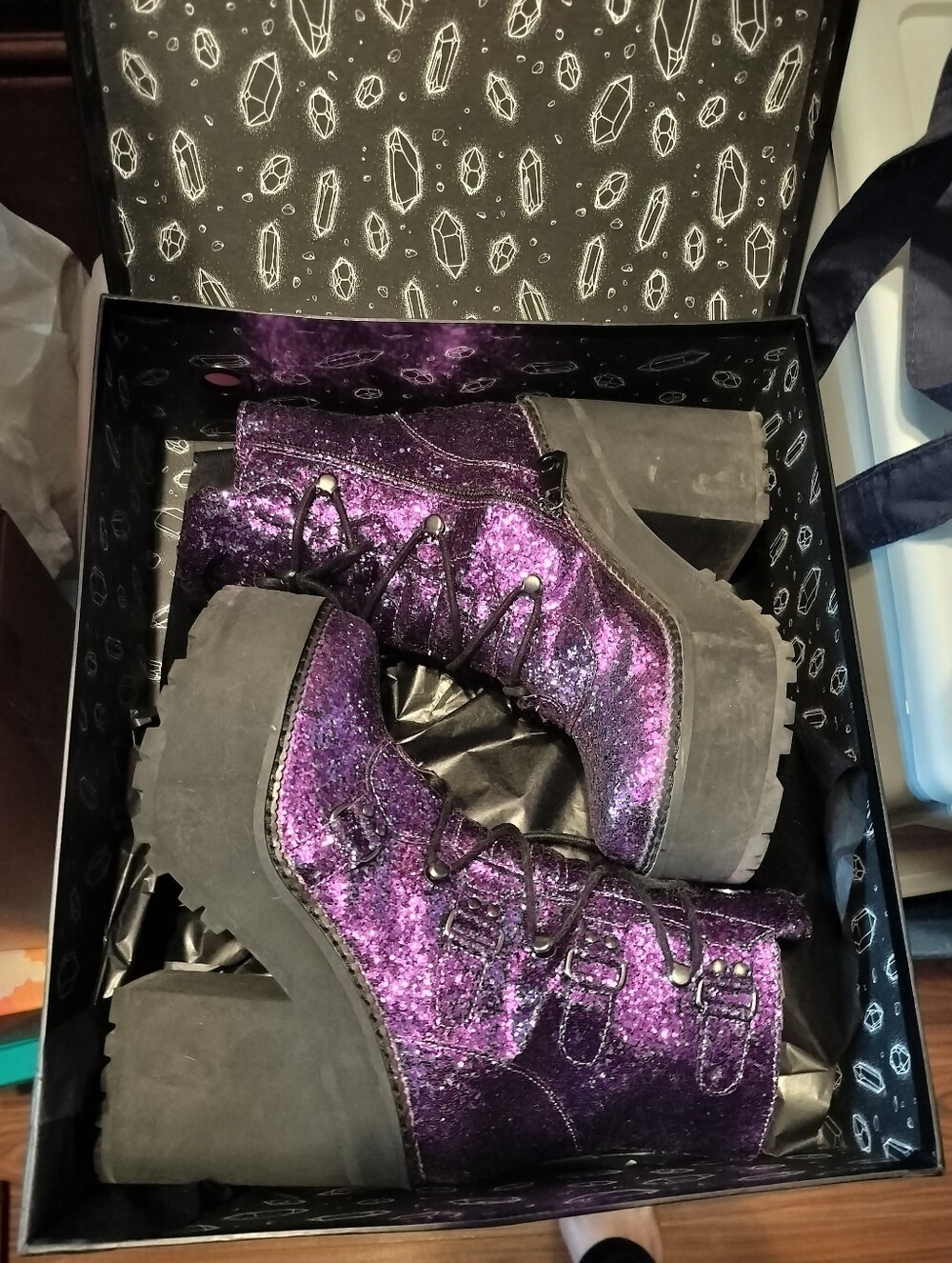 Killstar Glitter Platform Ankle Boots - Purple